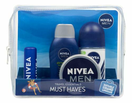 Nivea Men Set Voyage 5pcs (30 ml Crème, 2x50 ml Gel Douche, 50 ml Déo Roll-On & 4,8 g Baume à Lèvres)